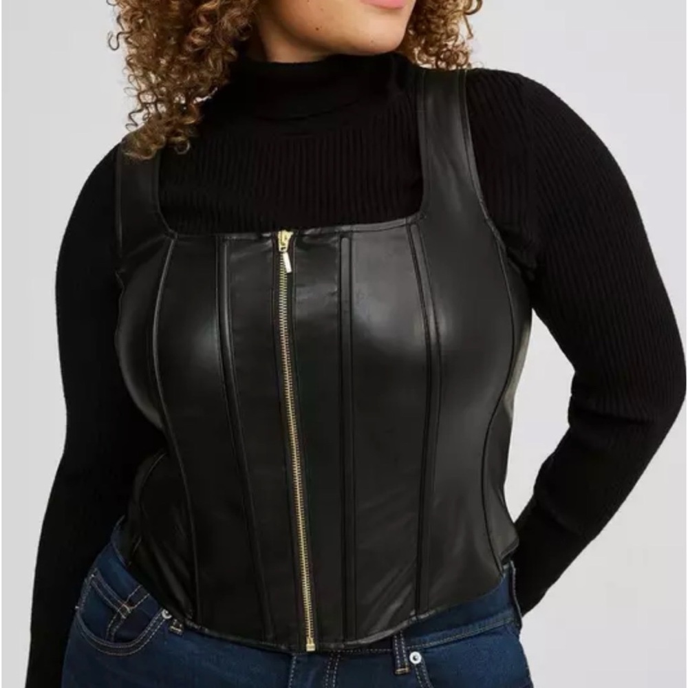 Torrid Black Faux Leather Zip-Front Corset - SZ 2X